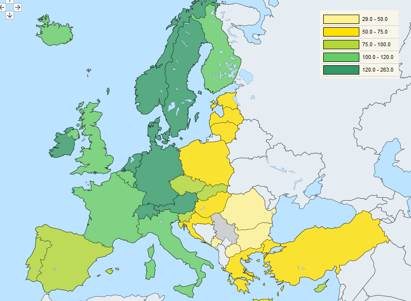 ВВП на душу населения в странах ЕС